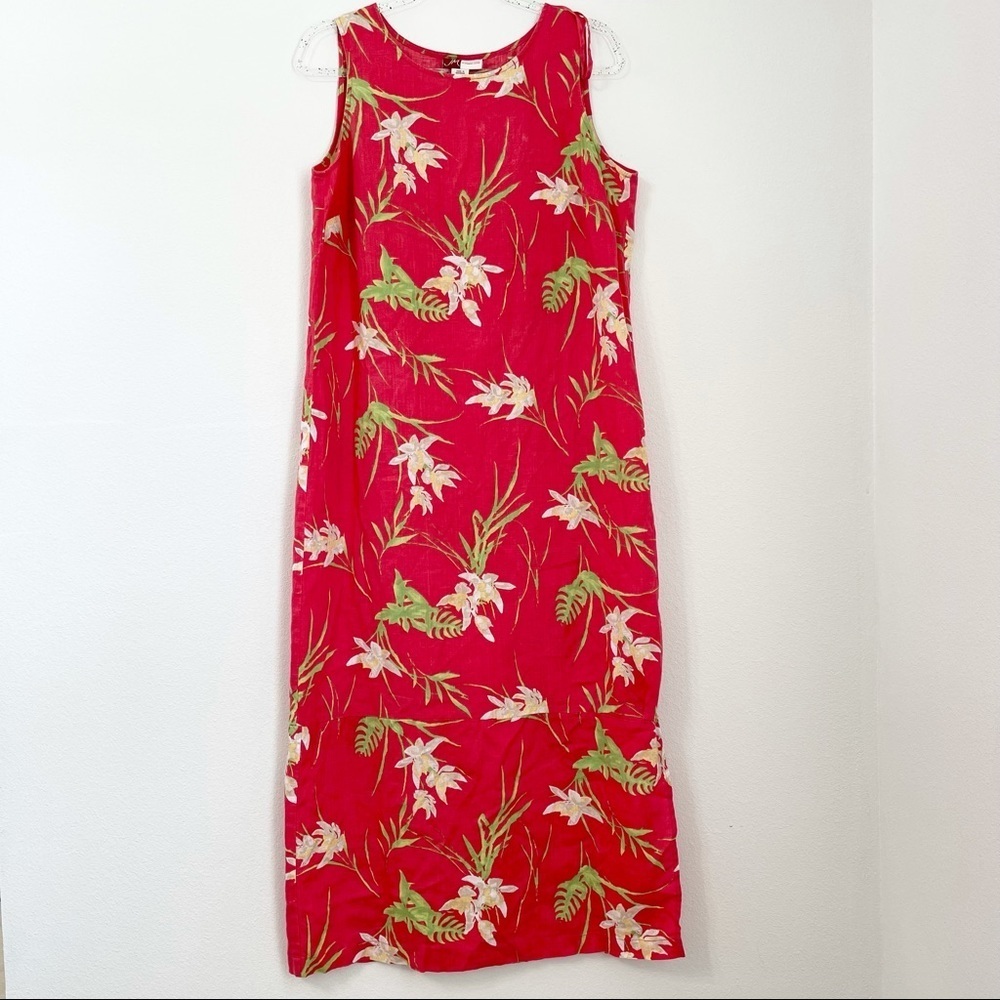 JM Collection by Jennifer Moore Women Linen Floral Maxi Dress. Size 14.